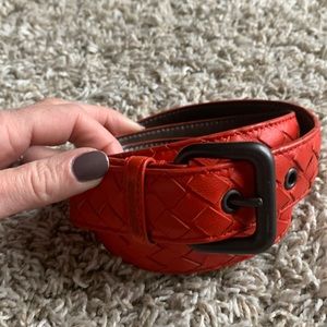 Bottega Veneta Red Leather Woven Belt